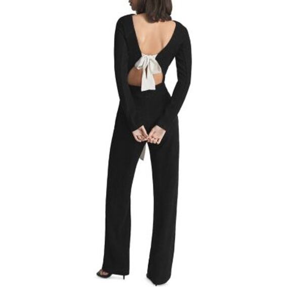 Reiss Ada Bow Back Jumpsuit in Black Women's Size 12 in New With Tags Condition - Picture 2 of 10